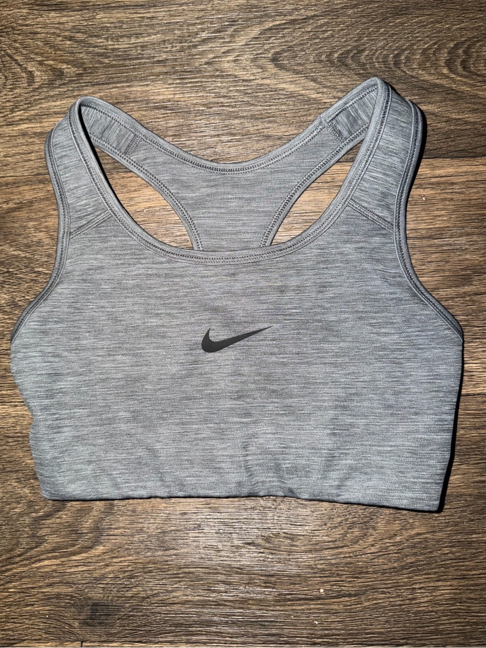 Nike Light Gray Racerback Sports Bra with Black Swoosh women’s Size Small